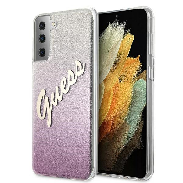 Guess GUHCS21MPCUGLSPI S21+ G996 rausvas/rožinis kietas dėklas su blizgučiais ir gradientu
