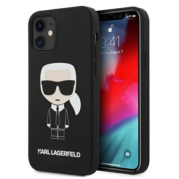 Karl Lagerfeld KLHCP12SSLFKBK iPhone 12 mini 5,4" kietas dėklas, juodas/juodas, Iconic silikoninis dėklas