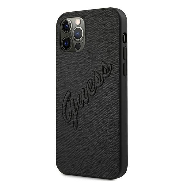 „Guess Saffiano Vintage Script“ dėklas, skirtas „iPhone 12 Pro Max 6.7“ – juodas