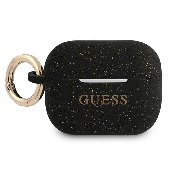 „Guess“ silikoninis blizgučių dėklas „AirPods Pro“ – juodas
