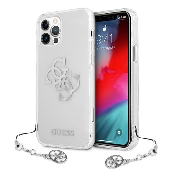 „Guess“ GUHCP12LKS4GSI iPhone 12 Pro Max 6.7" skaidrus kietas dėklas 4G Silver Charms Collection