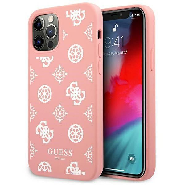 „Guess“ GUHCP12LLSPEWPI iPhone 12 Pro Max 6.7" rausvas/rožinis kietas dėklas „Peony Collection“