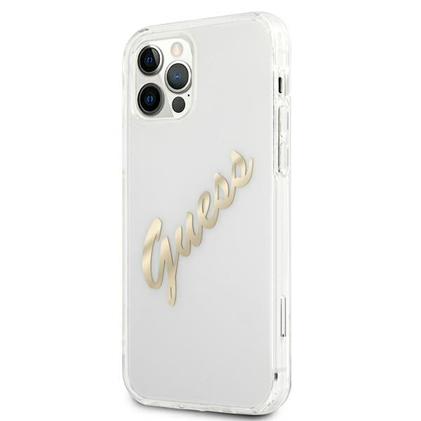 Guess GUHCP12MKTRSVGO iPhone 12/12 Pro 6.1" Transparent hardcase Vintage Script Gold