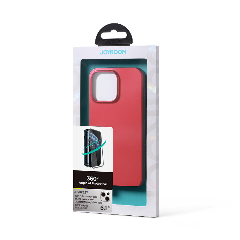 Joyroom 360 Full Case front and back cover for iPhone 13 + tempered glass screen protector red (JR-BP927 red)