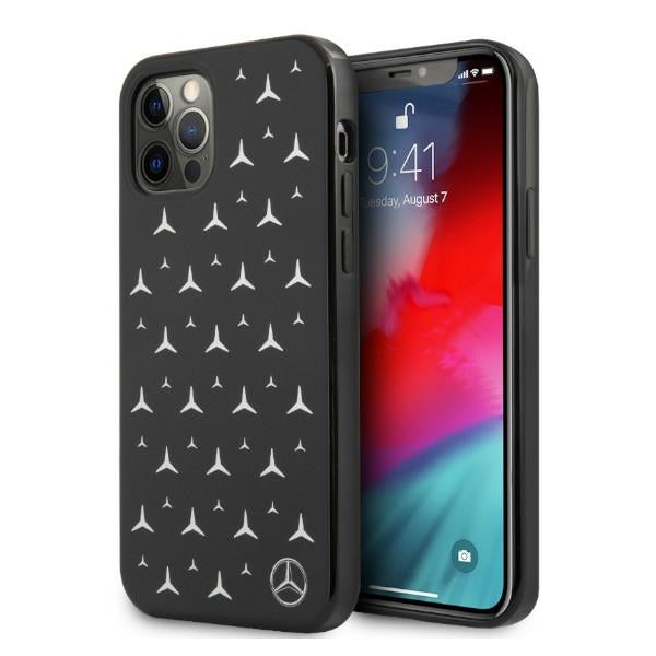 „Mercedes“ sidabrinis žvaigždžių rašto dėklas, skirtas „iPhone 12“ / „iPhone 12 Pro“ – juodas