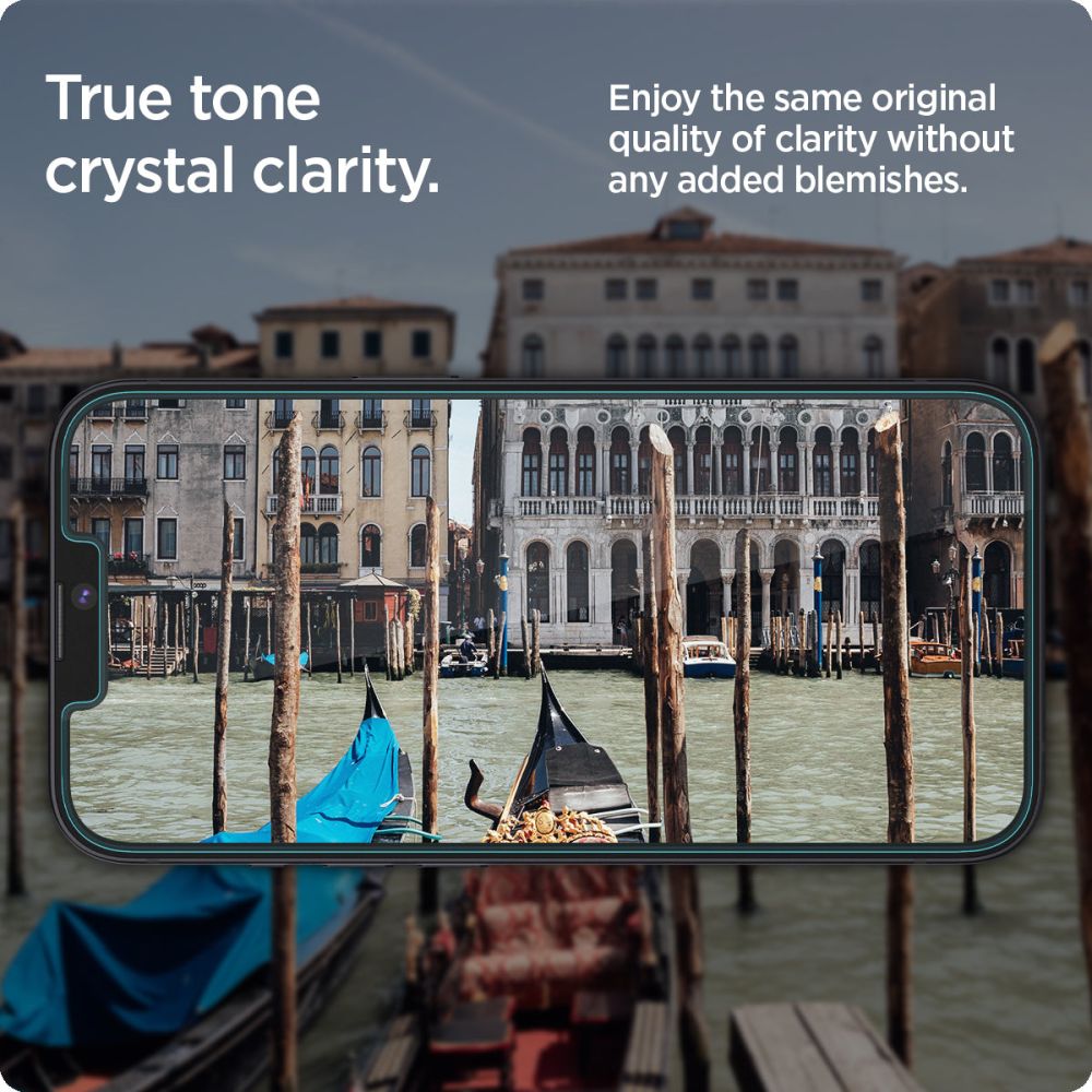 „Spigen Glas.tR EZ Fit“ grūdinto stiklo dėklas iPhone 13 / 13 Pro / 14 / 16e telefonui – 2 vnt.