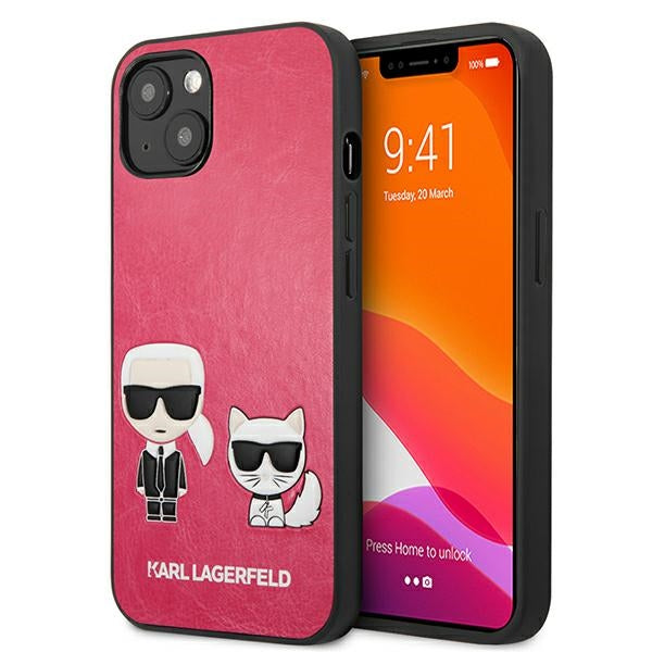 „Karl Lagerfeld Ikonik Karl&Choupette“ iPhone 13 mini dėklas – fuksijos spalvos