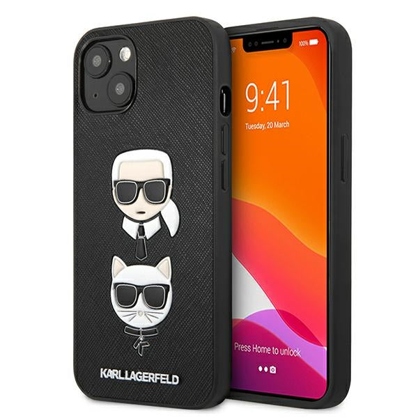 Karl Lagerfeld KLHCP13SSAKICKCBK iPhone 13 mini 5,4" czarny/juodas kietas dėklas Saffiano Karl & Choupette