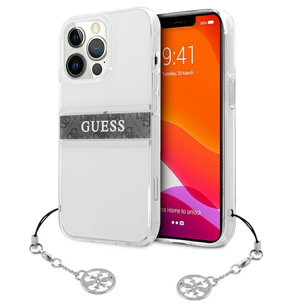 Guess 4G Grey Strap Charm Case for iPhone 13 Pro / 13 - Transparent