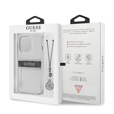 Guess 4G Grey Strap Charm Case for iPhone 13 Pro / 13 - Transparent