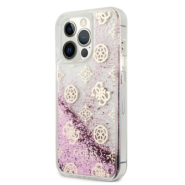 Guess GUHCP13LLGPEPI iPhone 13 Pro / 13 6,1" raudonas/rožinis kietas dėklas Peony Liquid Glitter