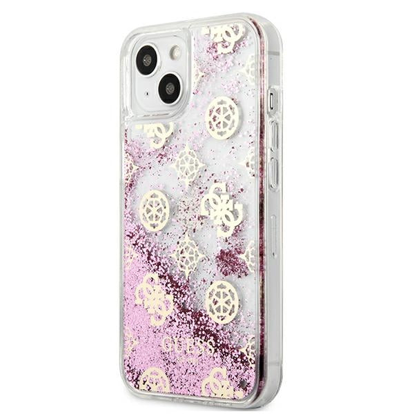 Guess GUHCP13SLGPEPI iPhone 13 mini 5.4" kietas dėklas rožinis/rožinis Peony Liquid Blizgučiai