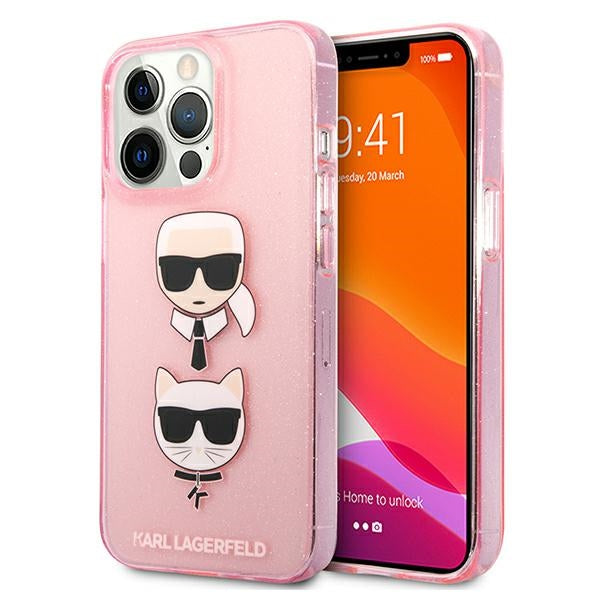Karl Lagerfeld KLHCP13LKCTUGLP iPhone 13 Pro / 13 6,1 colio raudonas/rožinis kietas dėklas Glitter Karl's & Choupette