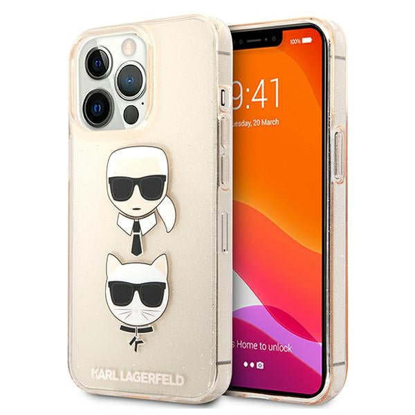 Karl Lagerfeld KLHCP13XKCTUGLGO iPhone 13 Pro Max 6,7" kietas dėklas, auksinis, blizgučiais, Karl`s & Choupette