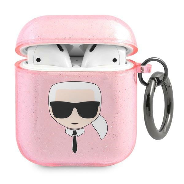 Karl Lagerfeld KLA2UKHGP AirPods dangtelis raudonas/rožinis Blizgučiai Karlo galva