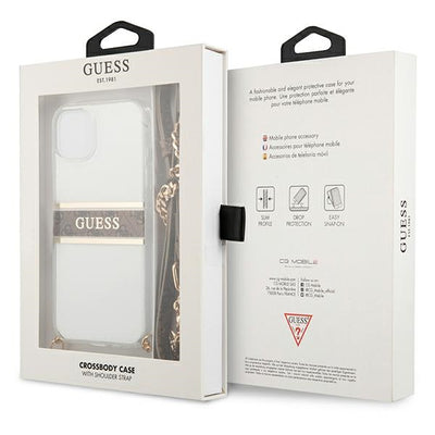 Guess GUHCP13SKC4GBGO iPhone 13 mini 5.4" Transparent hardcase 4G Brown Strap Gold Chain