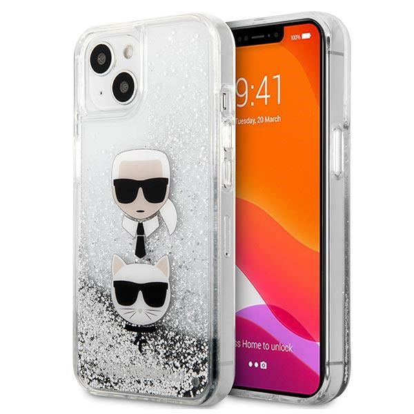 „Karl Lagerfeld“ skysto blizgučio „Karl&Choupette“ dėklas „iPhone 13 mini“ – sidabrinis 