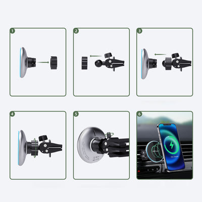 Acefast Qi 15W wireless car charger, magnetic phone holder for air vent, black (D3 black)