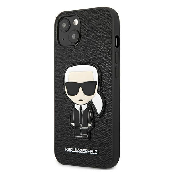 „Karl Lagerfeld Saffiano Ikonik Karl's Patch“ dėklas, skirtas „iPhone 13 mini“ – juodas
