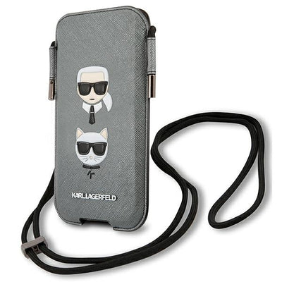 Karl Lagerfeld Saffiano Ikonik Karl&amp;Choupette Head 6.7'' Handbag - Gray