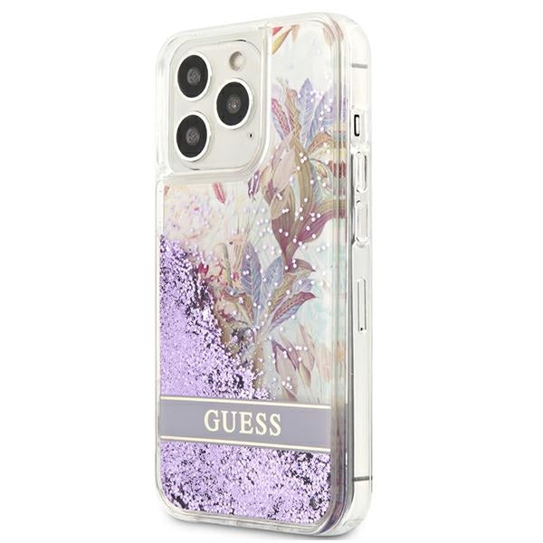 Guess GUHCP13LLFLSU iPhone 13 Pro / 13 6.1" purple/purple hardcase Flower Liquid Glitter