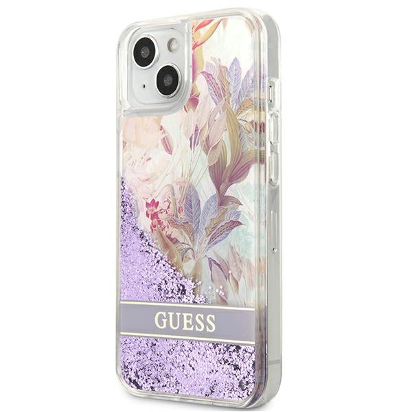 Guess GUHCP13SLFLSU iPhone 13 mini 5.4" violetinis/violetinis kietas dėklas su gėlių blizgučiais