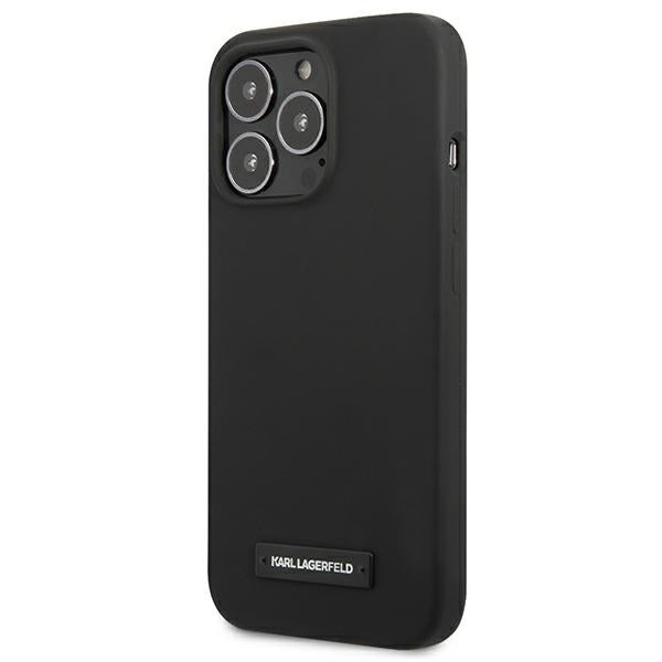 „Karl Lagerfeld“ silikoninis dėklas su plokštele, skirtas „iPhone 13 Pro“ / „iPhone 13“ – juodas