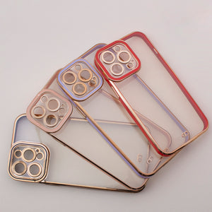 Fashion Case for iPhone 13 Pro Max Gold Frame Gel Cover Red