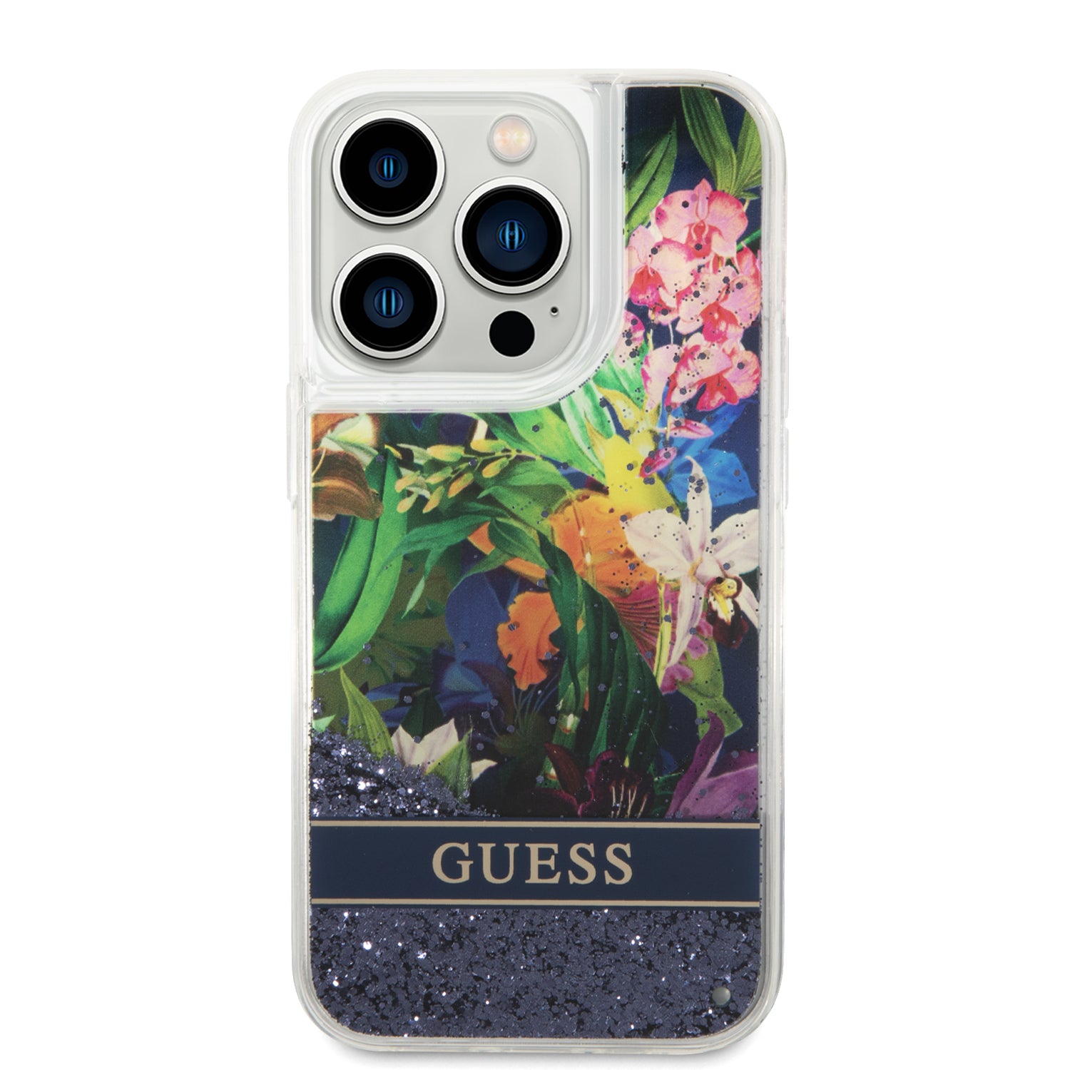 Guess GUHCP14LLFLSB iPhone 14 Pro 6.1 "blue / blue hardcase Flower Liquid Glitter