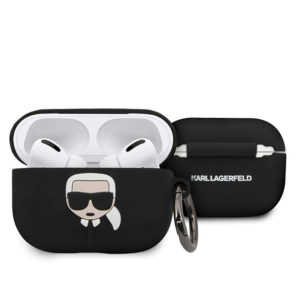 Karl Lagerfeld KLACAPSILGLBK AirPods Pro dėklas, juodas/juodas, silikoninis Ikonik 