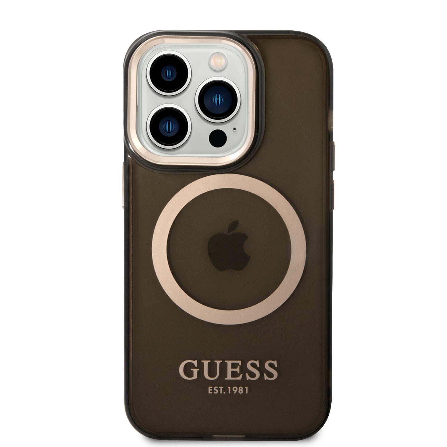 Guess GUHMP14LHTCMK iPhone 14 Pro 6.1" black/black hard case Gold Outline Translucent MagSafe